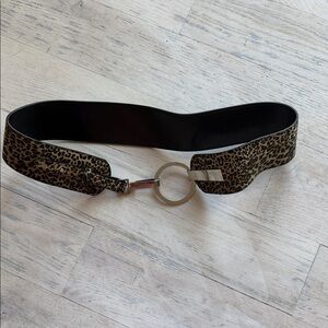 Leopard Print Stretch Waist Belt with Gold Ring